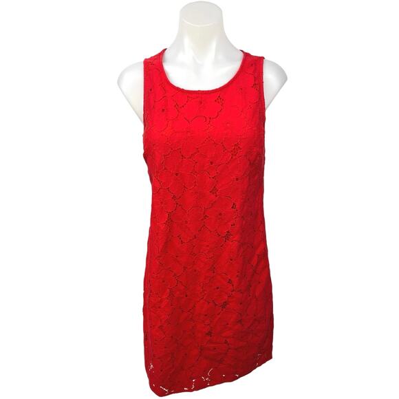 Banana Republic Red Floral Lace Embroidered Overlay Shift Mini Dress Size 4 - Picture 2 of 7